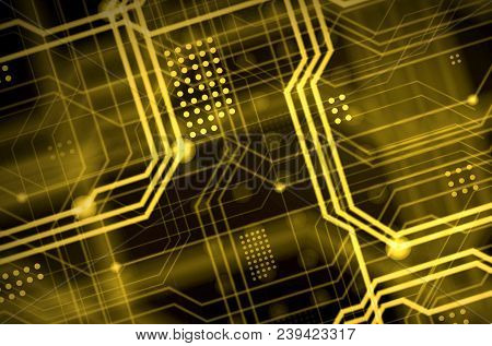 An Abstract Technological Background Consisting Of A Multitude Of Luminous Guiding Lines And Dots Fo