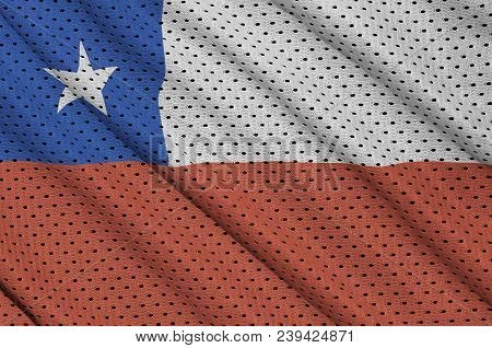Chile Flag Printed On A Polyester Nylon Sportswear Mesh Fabric With Some Folds