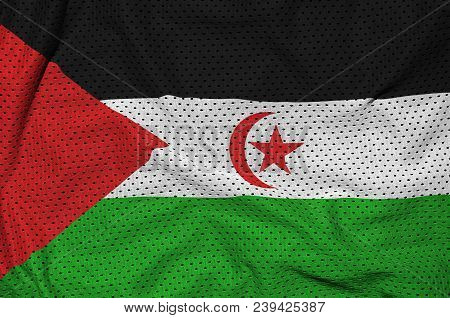 Western Sahara Flag Printed On A Polyester Nylon Sportswear Mesh Fabric With Some Folds