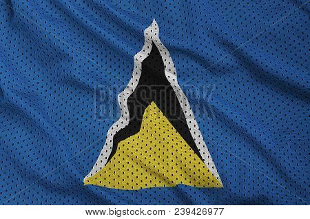 Saint Lucia Flag Printed On A Polyester Nylon Sportswear Mesh Fabric With Some Folds