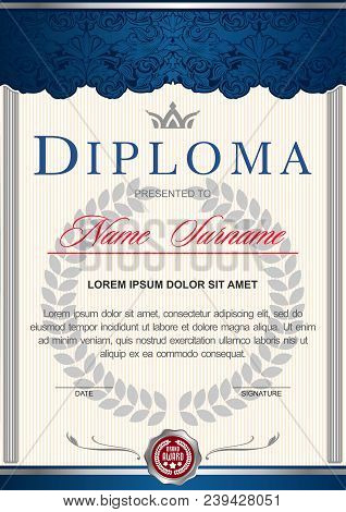 Diploma Vertical In The Royal Style Vintage, Rococo, Baroque. Decorated With Classic Floral Ornament