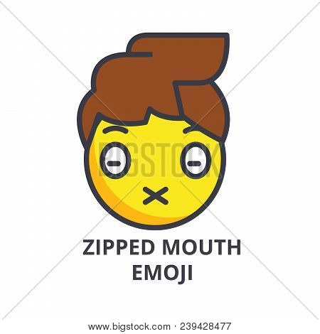 Zipped Mouth Emoji Vector Line Icon, Sign, Illustration On White Background, Editable Strokes