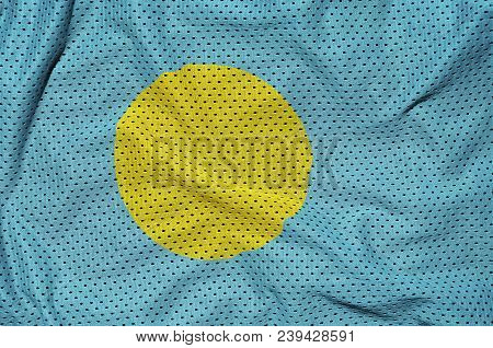 Palau Flag Printed On A Polyester Nylon Sportswear Mesh Fabric With Some Folds