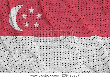 Singapore Flag Printed On A Polyester Nylon Sportswear Mesh Fabric With Some Folds