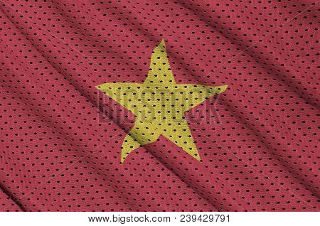 Vietnam Flag Printed On A Polyester Nylon Sportswear Mesh Fabric With Some Folds