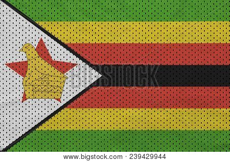 Zimbabwe Flag Printed On A Polyester Nylon Sportswear Mesh Fabric With Some Folds