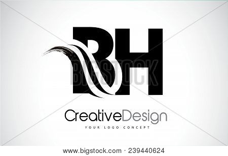Bh B H Creative Modern Black Letters Logo Design With Brush Swoosh