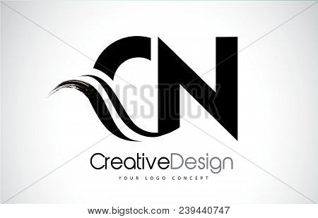 Cn C N Creative Modern Black Letters Logo Design With Brush Swoosh