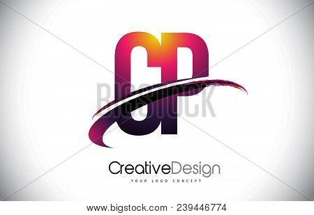 Cp C P Purple Letter Logo With Swoosh Design. Creative Magenta Modern Letters Vector Logo Illustrati