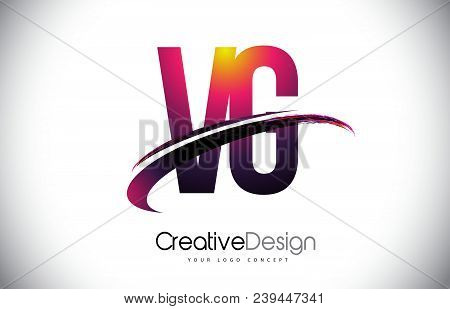 Vg V G Purple Letter Logo With Swoosh Design. Creative Magenta Modern Letters Vector Logo Illustrati