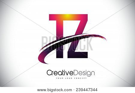 Tz T Z Purple Letter Logo With Swoosh Design. Creative Magenta Modern Letters Vector Logo Illustrati