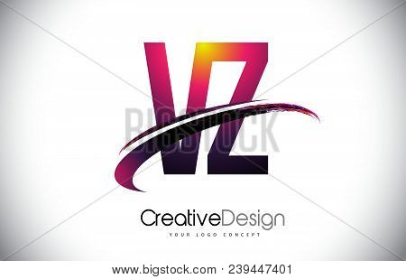 Vz V Z Purple Letter Logo With Swoosh Design. Creative Magenta Modern Letters Vector Logo Illustrati