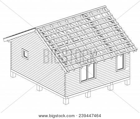Bath House Project. Vector Rendering Of 3d. Wire-frame Style. The Layers Of Visible And Invisible Li