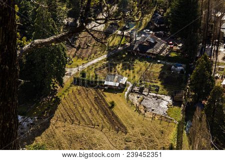 Farm Houses Seen From Top Colonia Suiza In Bariloche - Argentina