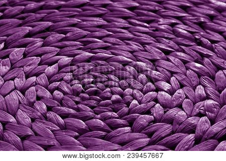 Round Straw Mat Texture In Purple Tone. Abstract Background And Texture For Design.
