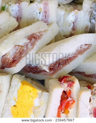Big Sandwiches With Flat Bread  Salami And Bolied Eggs