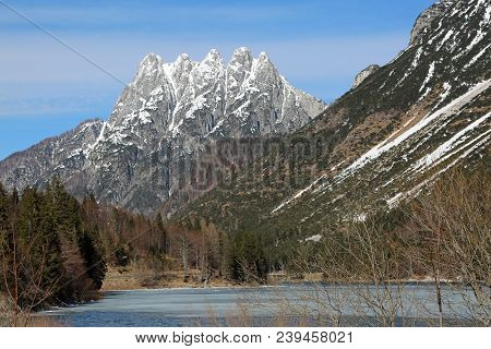 Great Mountains Called Cinque Punte That Means Five Peaks In Italian Language In Northern Italy Near