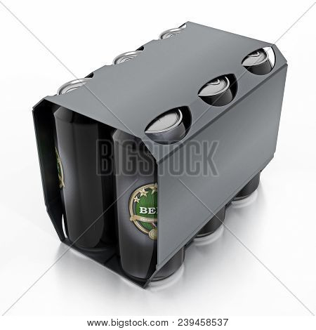 Metal Beer Cans In A 6 Pack Package. 3d Illustration.