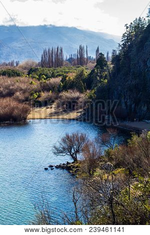 Panoramic View Of The Beautiful Park And Lake In Lago Puelo - Argentina In The Autumn