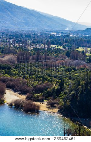 Panoramic View Of The Beautiful Park And Lake In Lago Puelo - Argentina In The Autumn