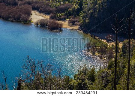 Panoramic View Of The Beautiful Park And Lake In Lago Puelo - Argentina In The Autumn