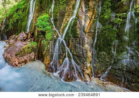 Motion Blur In Wimbach Waterfalls In The Alps