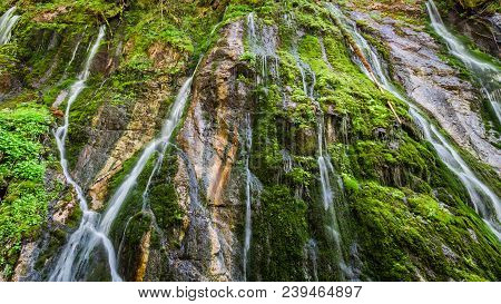 Wimbach Waterfalls With Green Moss In The Alps, Germany