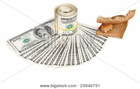 Crisi economia degli Stati Uniti dollaro valuta concetto foto con crosta di pane bianco