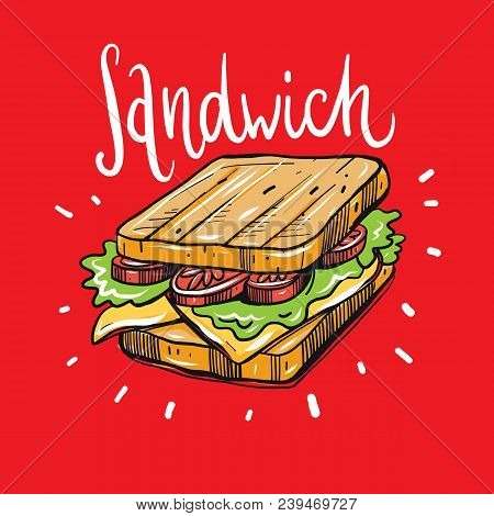 Ham And Vegetable Sandwich Vector Illustration Isolated On Background.
