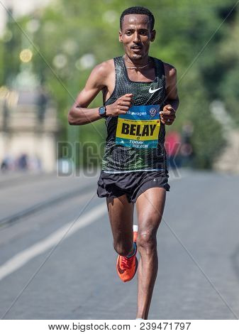 Prague, Czech Republic - May 6, 2018: Belay Tilahun Bezabh Runs On The Marathon Track In Prague Volk