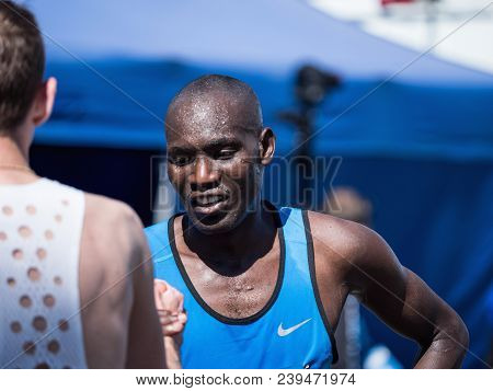 Prague, Czech Republic - May 6, 2018: Barselius Kipyego On Marathon In Prague.. Volkswagen Prague Ma