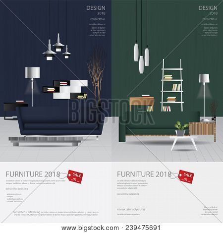 2 Vertical Banner Furniture Sale Design Template Vector Illustration
