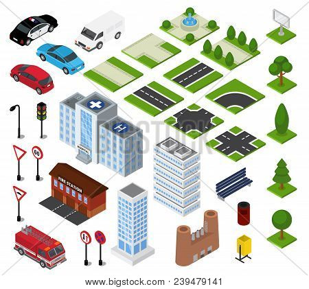 City Isometric Vector Urban Cityscape With Building Architecture Or Construction In Downcity Street 