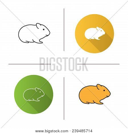 Hamster Icon. Flat Design, Linear And Color Styles. Rodent. Isolated Vector Illustrations