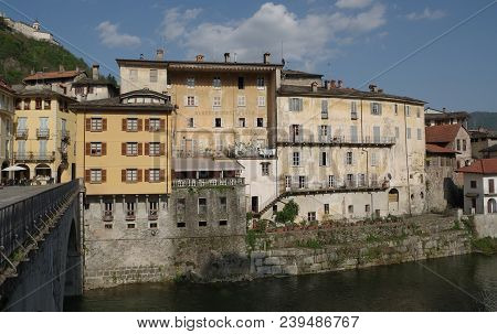 Typical Houses On Mastallone River In Varallo Sesia, Italy
