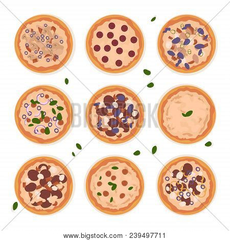 Pizza Just Made In The Oven For Every Taste. Pizza Four Cheeses, Margarita, Vegetarian, Pizza From V