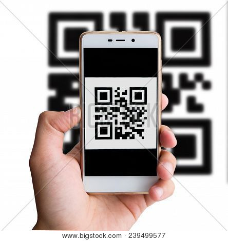 Qr Code Payment Transaction Using Mobile Smartphone. Cashless Concept