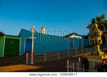 Trinidad, Cuba. Plaza Mayor And And An Old Building. The City Is Included In The Unesco List.