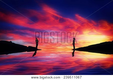 A Boy And A Girl Stand On Different Sides Of A River Think How To Reach Each Other Over A Beautiful 