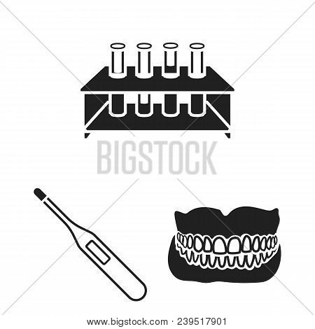 Medicine And Treatment Black Icons In Set Collection For Design. Medicine And Equipment Vector Symbo