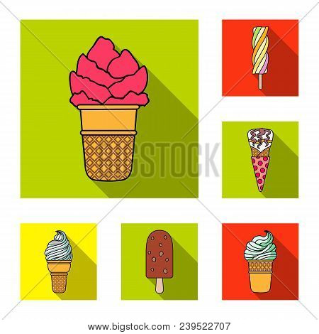 Different Ice Cream Flat Icons In Set Collection For Design. Dessert And Sweetness Vector Symbol Sto