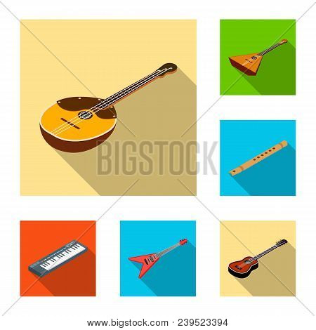 Musical Instrument Flat Icons In Set Collection For Design. String And Wind Instrument Isometric Vec