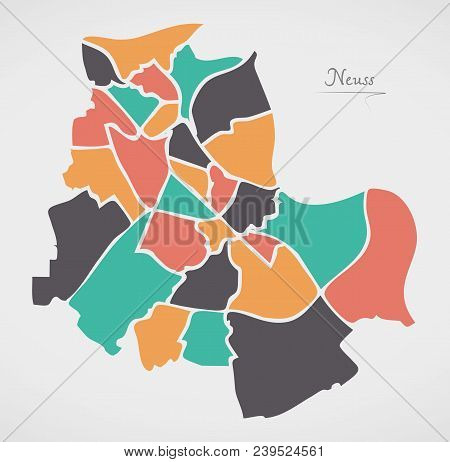 Neuss Map With Boroughs And Modern Round Shapes