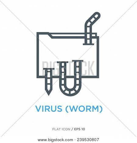 Worm Eating Flash Drive As Worm Virus Symbol. Simple Line Flat Icon.