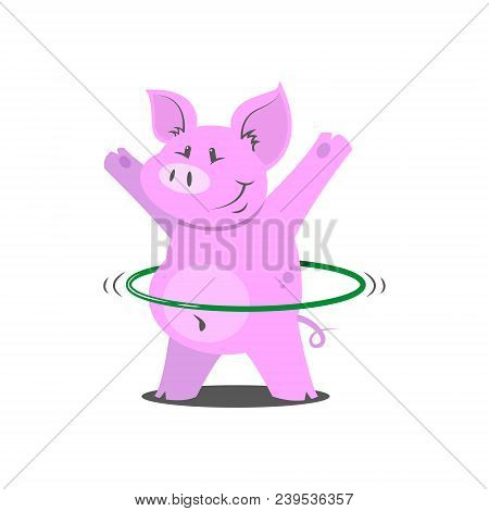 Colored Simple Illustration Of A Fat Pig With A Hulaohup