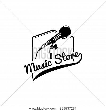 Microphone Icon. Music Store Logo Emblem. Music Shop Label. Musical Device. Sound Sign. Vector Illus