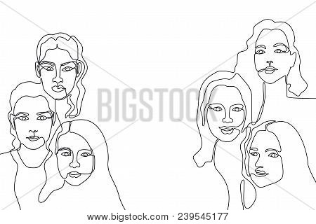 Linear Women Faces. Design Fora Cards, Covers, Posters.