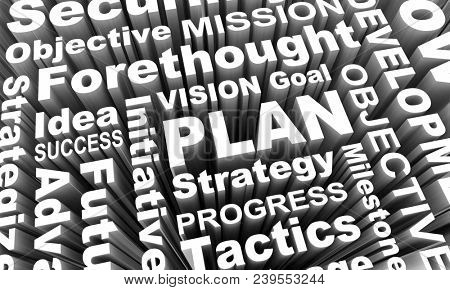 Plan Vision Strategy Word Collage 3d Render Illustration