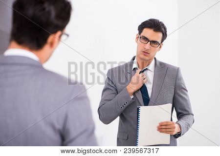 Politician planning speach in front of mirror