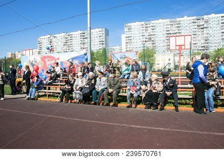 Russia. Moscow, May,07.18: Viewers At The Crowded School Stadium On The Special Public Kindergarten 